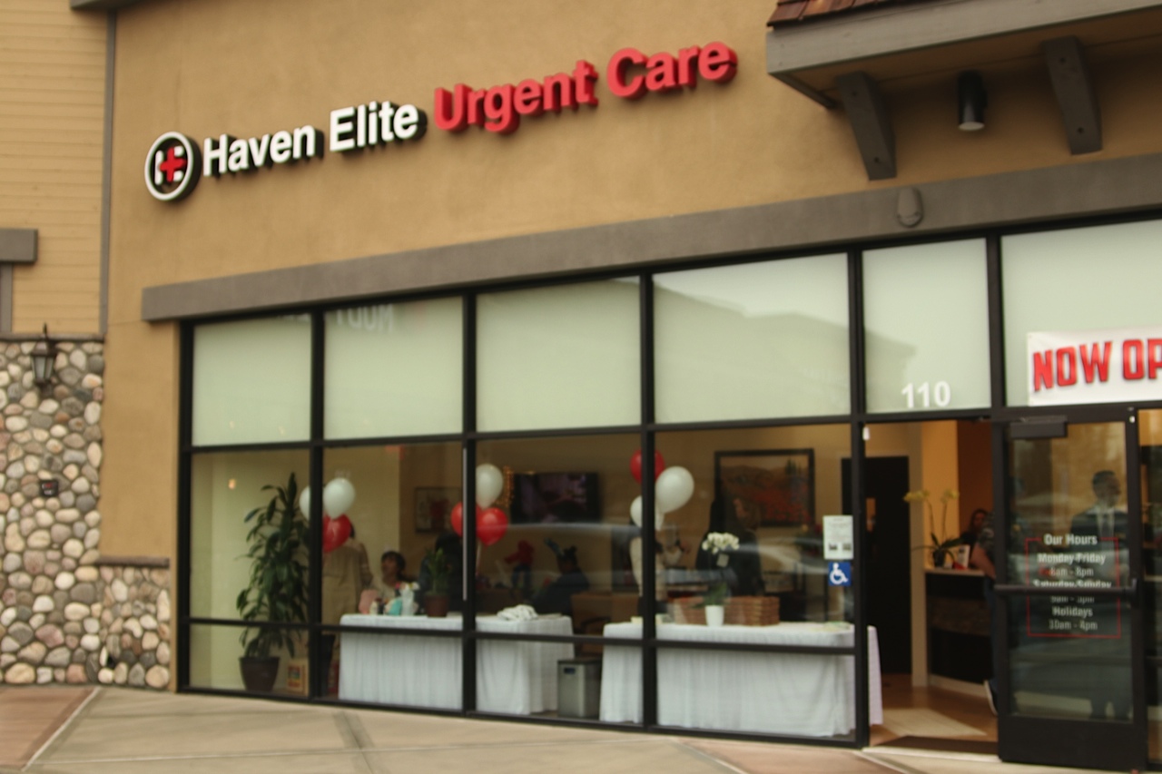 view from outside clinic for grand opening event at haven elite urgent care