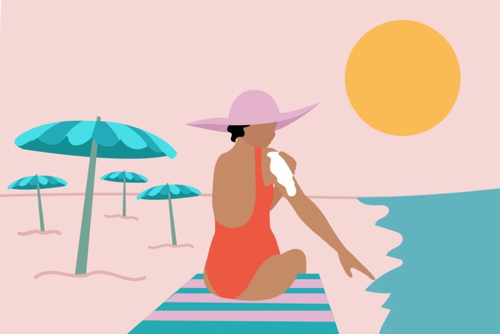 picture of women applying sunscreen to protect herself from sun damage